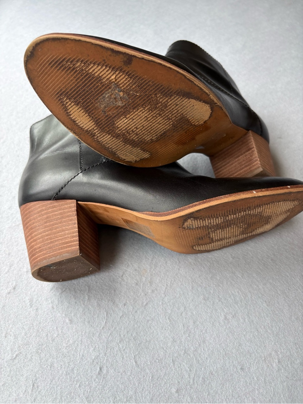 Madewell the Rosie Black Leather Ankle Boots Booties Stacked Heel 9.5 (fits 9) - Picture 6 of 7